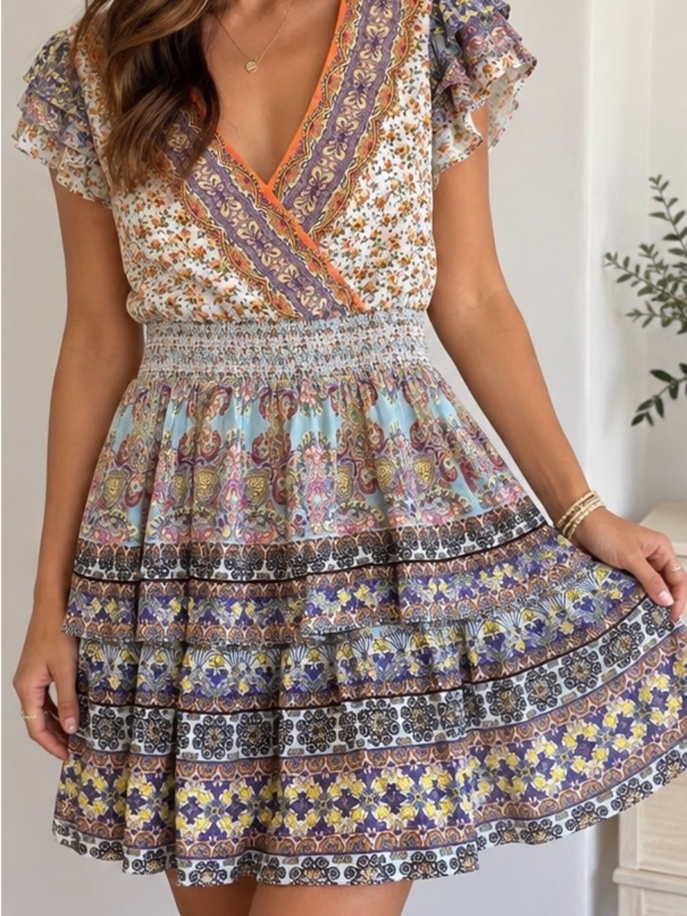 NWT Alice + Olivia Ritzy Multi Print Tiered Mini Dress Size 12 - Picture 5 of 5